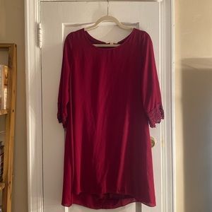 Maroon shift dress with lace detailing